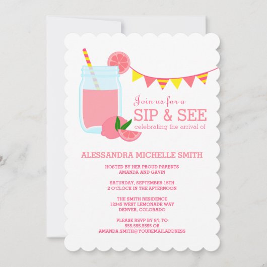 Roze limonade Sip en zie partijuitnodiging Kaart (Voorkant)