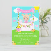 Roze limonade stand verjaardag blond haar meisje kaart (Staand voorkant)