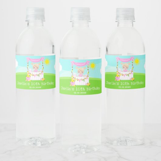 Roze limonade stand verjaardag blond haar meisje waterfles etiket (Flessen)