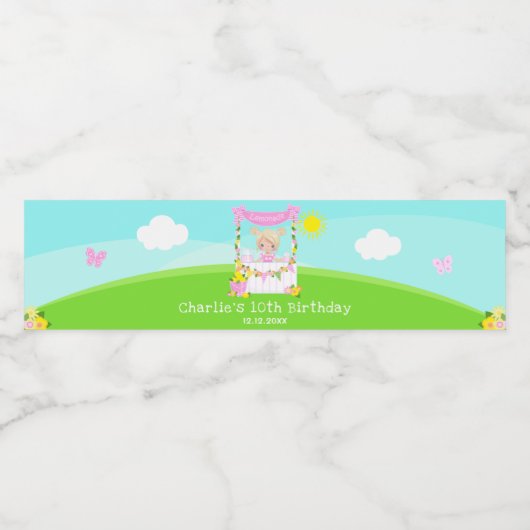 Roze limonade stand verjaardag blond haar meisje waterfles etiket (Enkel label)