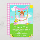 Roze limonade stand verjaardag rood haar meisje bedankkaart (Voorkant / Achterkant)