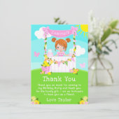 Roze limonade stand verjaardag rood haar meisje bedankkaart (Staand voorkant)