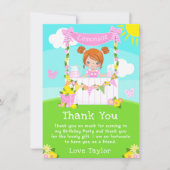 Roze limonade stand verjaardag rood haar meisje bedankkaart (Voorkant)