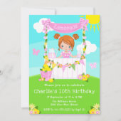 Roze limonade stand verjaardag rood haar meisje kaart (Voorkant)