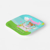 Roze limonade stand verjaardag rood haar meisje papieren bordje (Gebogen)