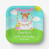 Roze limonade stand verjaardag rood haar meisje papieren bordje (Voorkant)