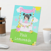 Roze limonade stand verjaardag zwart haar meisje reclamebord met voetstuk (Insitu)