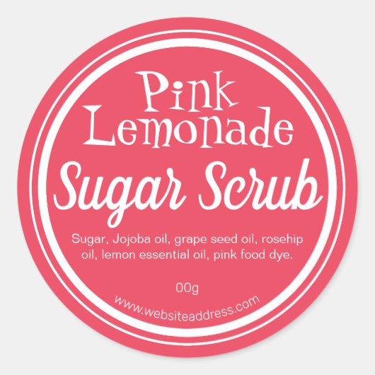 Roze limonade suiker scrub productetiketten ronde sticker (Voorkant)