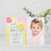 Roze limonade uitnodiging Zonneschijn eerste verja (Staand voorkant)