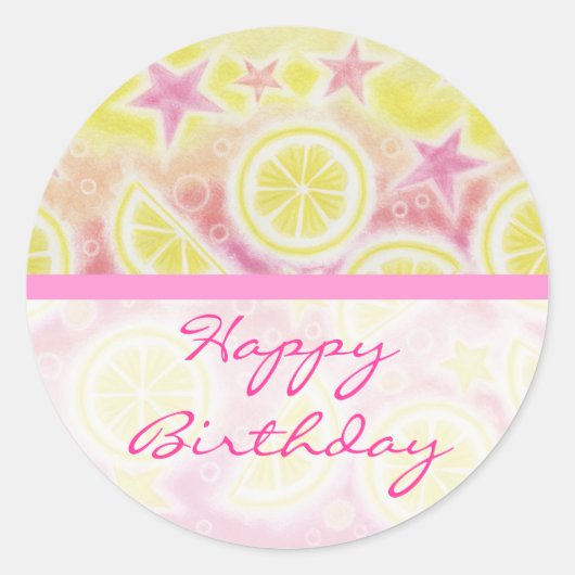 Roze limonade 'Verjaardag' sticker ronde streep (Voorkant)