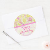 Roze limonade 'Verjaardag' sticker ronde streep (Envelop)