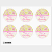 Roze limonade 'Verjaardag' sticker ronde streep (Vel)