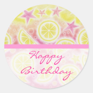 Roze limonade 'Verjaardag' sticker ronde streep
