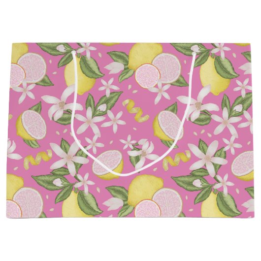 Roze limonade verjaardagsfeestje grote geschenktas groot cadeauzakje (Voorkant)