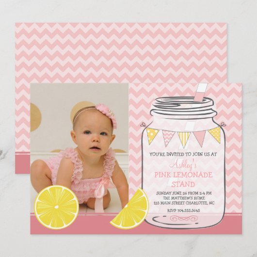 Roze limonade verjaardagsfeestje uitnodiging (Voorkant / Achterkant)