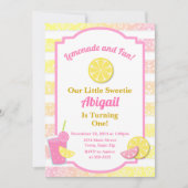 Roze limonade verjaardagsuitnodiging 1e verjaardag kaart (Voorkant)