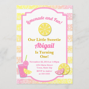 Roze limonade verjaardagsuitnodiging 1e verjaardag kaart