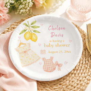 Roze Limonade Whimsical Waterverf Baby Meisje Papieren Bordje