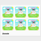 Roze limonade zwart haar meisje verjaardag dank u vierkante sticker (Vel)