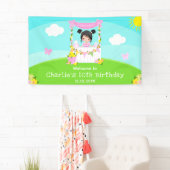 Roze limonade zwart haar meisje verjaardag welkom spandoek (Insitu)