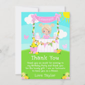 Roze limonadekraam verjaardag blond haar meisje bedankkaart (Voorkant)