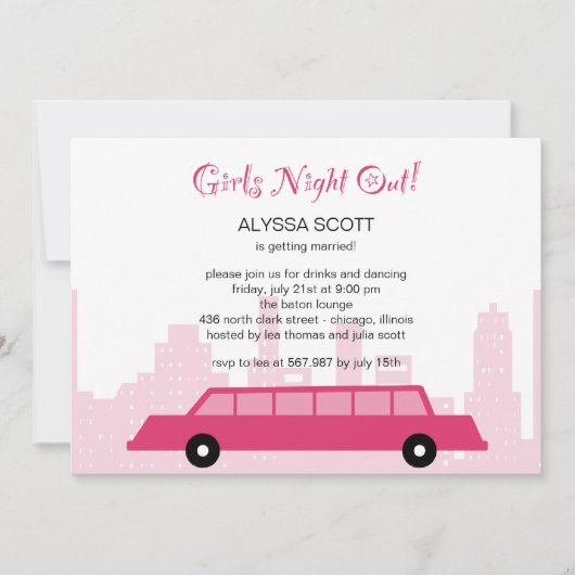Roze Limousine Bachelorette Kaart (Voorkant)