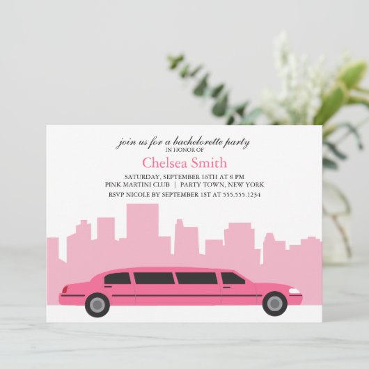 Roze Limousine Bachelorette Party Kaart (Staand voorkant)