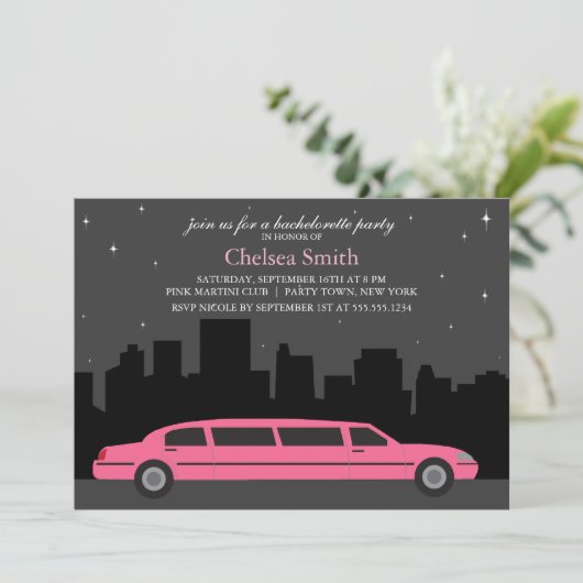 Roze Limousine Bachelorette Party Kaart (Staand voorkant)