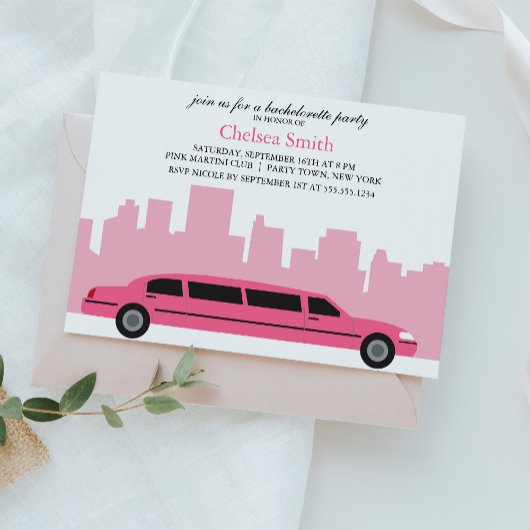 Roze Limousine Bachelorette Party Kaart