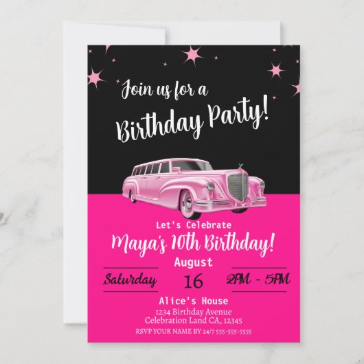 Roze Limousine Doll Party Verjaardag Kaart (Voorkant)