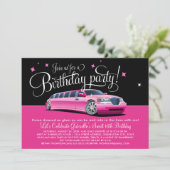 Roze Limousine Night Out Verjaardagsfeestje Kaart (Staand voorkant)