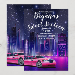 Roze limousine stad sweet 16 verjaardagsfoto kaart