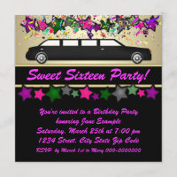 Roze Limousine Sweet Sixteen Feest Uitnodigingen