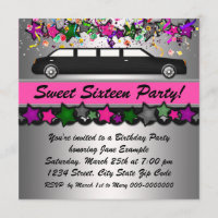 Roze Limousine Sweet Sixteen Feest Uitnodigingen