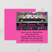 Roze Limousine Verjaardagsfeestje Kaart (Voorkant / Achterkant)