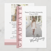 Roze lineaire foto afstudeeruitnodigingskaart kaart (Voorkant / Achterkant)