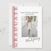 Roze Lineaire Foto Afstuderen Aankondiging Kaart (Voorkant)