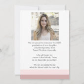 Roze Lineaire Foto Afstuderen Aankondiging Kaart (Achterkant)