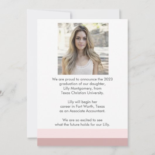 Roze Lineaire Foto Afstuderen Aankondiging Kaart (Achterkant)
