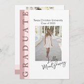 Roze Lineaire Foto Afstuderen Aankondiging Kaart (Voorkant / Achterkant)