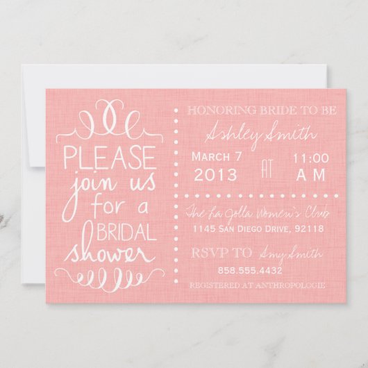 Roze Linen Bridal Shower Kaart (Voorkant)