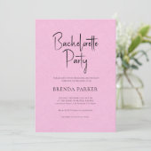 Roze Linen Simple Black Script Bachelorette Party Kaart (Staand voorkant)