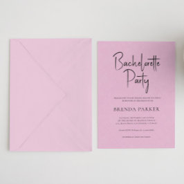Roze Linen Simple Black Script Bachelorette Party Kaart