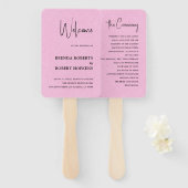 Roze linen Simple Black Script Weddenschap Handje  Handwaaier (Voorkant en achterkant)