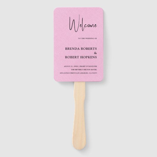 Roze linen Simple Black Script Weddenschap Handje  Handwaaier (Voorkant)