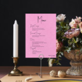 Roze Linen Simple Black Script Weduwmenu Kaart