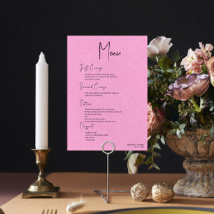 Roze Linen Simple Black Script Weduwmenu Kaart