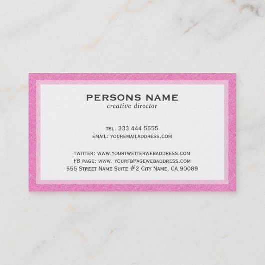Roze Linen Texture White Achtergrond Visitekaartje (Achterkant)