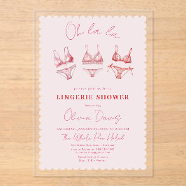 Roze Lingerie Bachelorette, Panty Party Douche Acryl Uitnodigingen