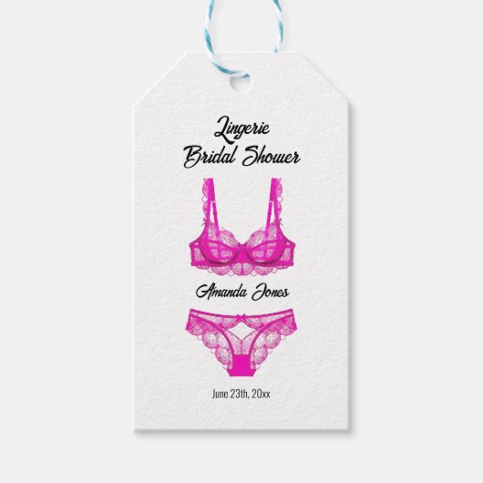 Roze lingerie bruidsshower cadeaulabel (Voorkant)